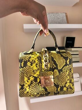 ALDO green & and Black Snake-Print Top Handle Satchel